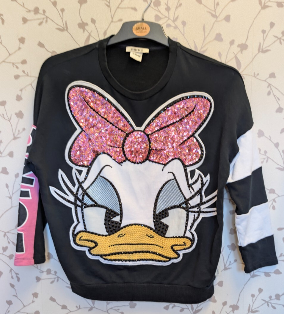 Pinko x Disney Daisy Duck Sweatshirt diamante sequin top size xs