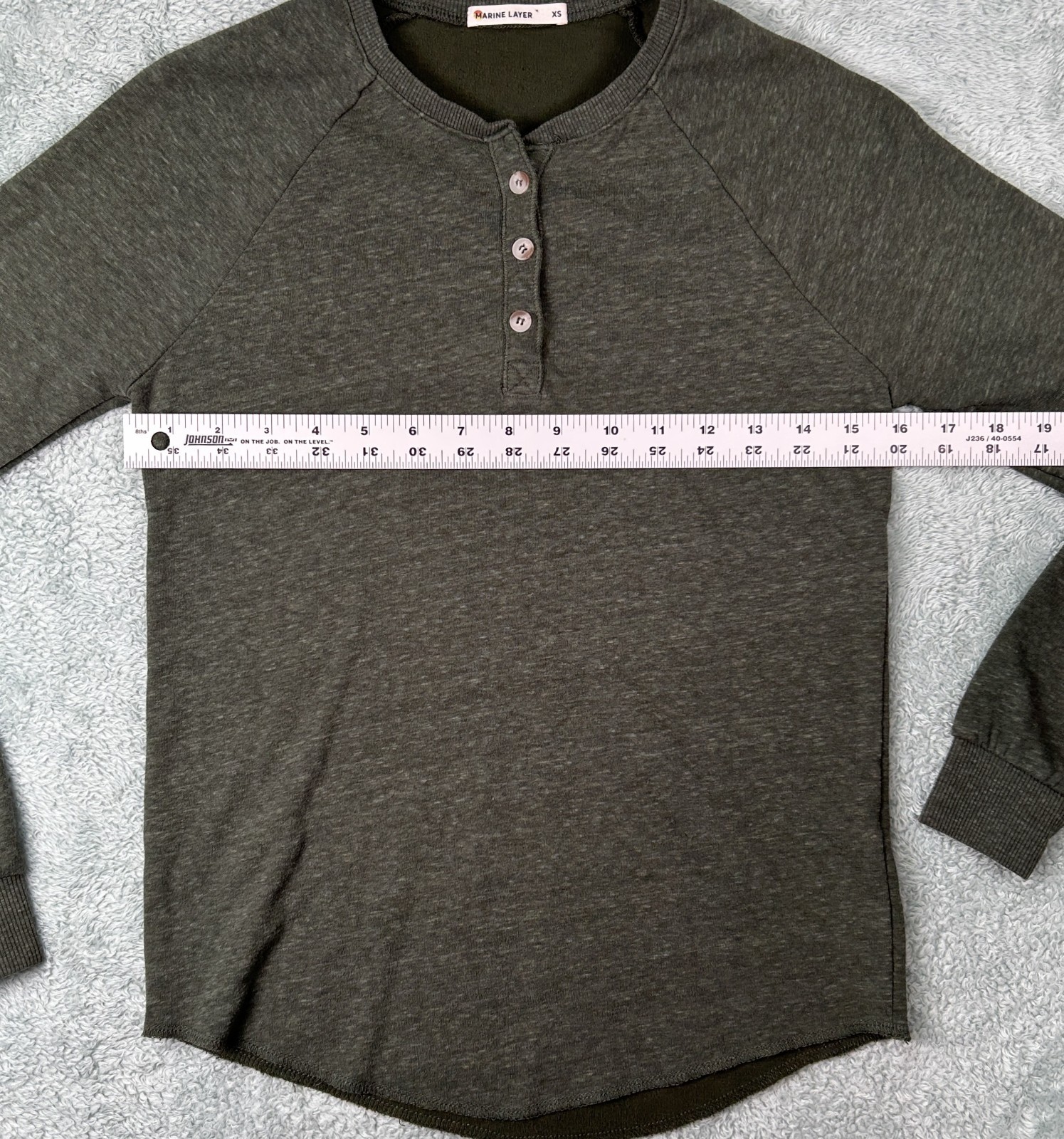 Marine Layer Henley Long Sleeve Shirt Women’s Sz. XS Dark Green Raglan USA Made