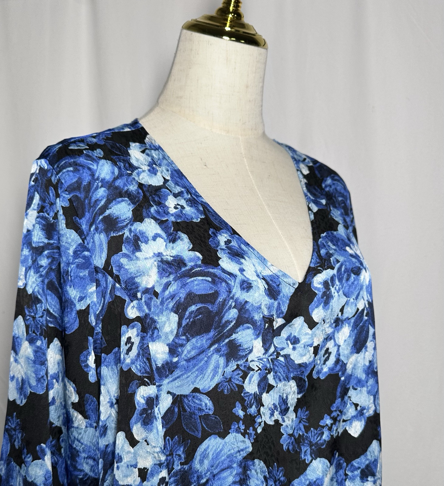 Slim Factor Investments Tunic Top Shirt Blouse 2X Chiffon 3/4 Sleeve Blue $79