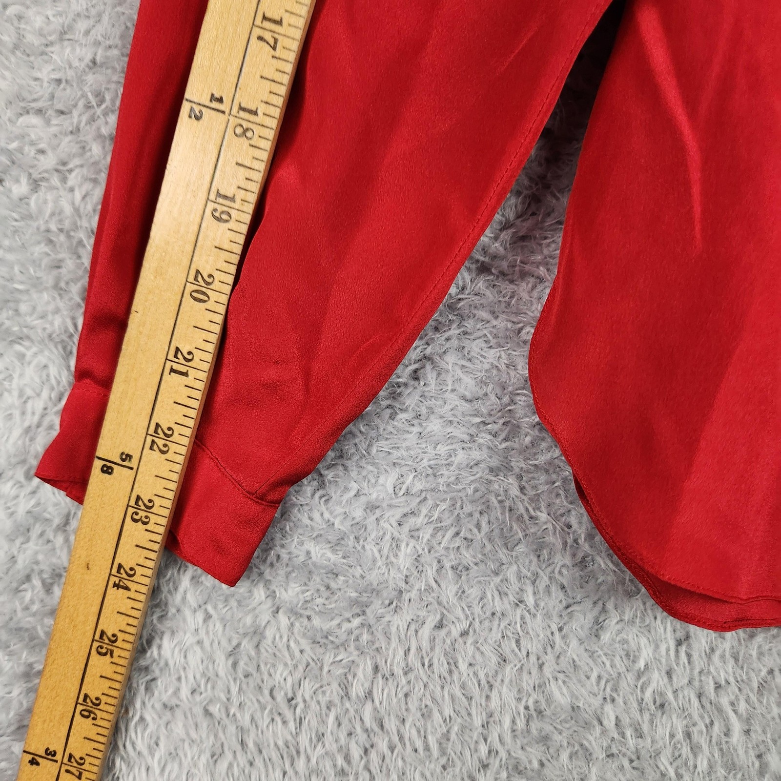 Vintage Jack Mulqueen Blouse Womens 11/12 Red Satin 80s 90s Preppy Office Retro