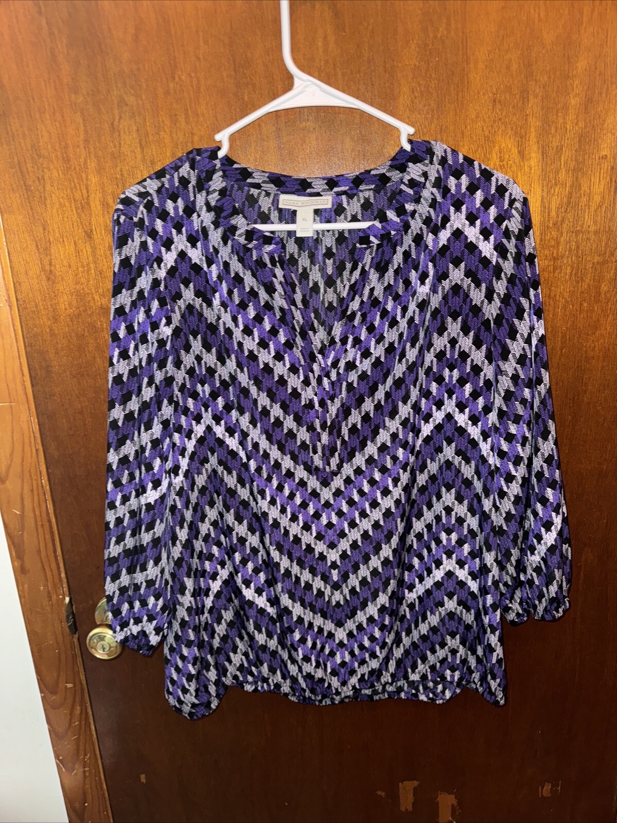 Dana Buchman Womens Purple And Black V-neck Blouse Size XL