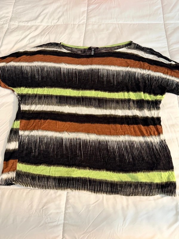 Jones New York black, brown, white, and lime green vertical striped skirt
