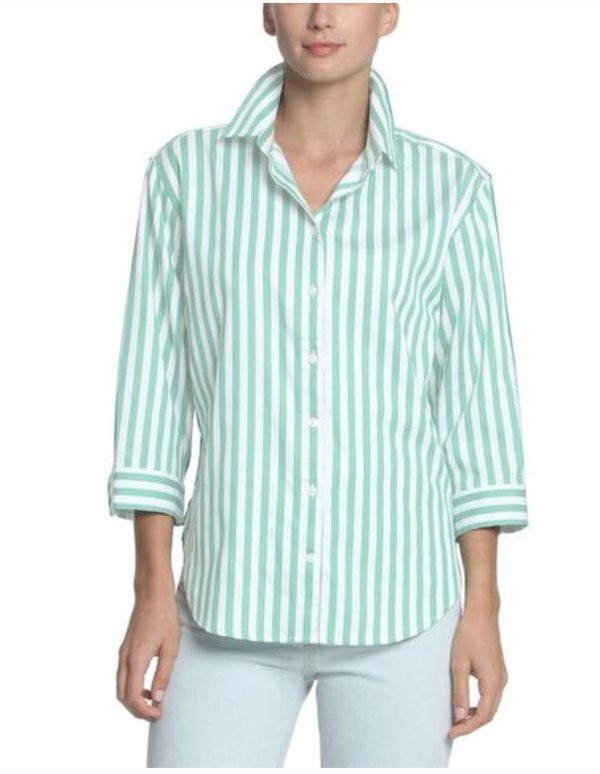 HINSON WU Sz L Large Green Stripe Gingham Check Halsey Button Front Shirt NWT