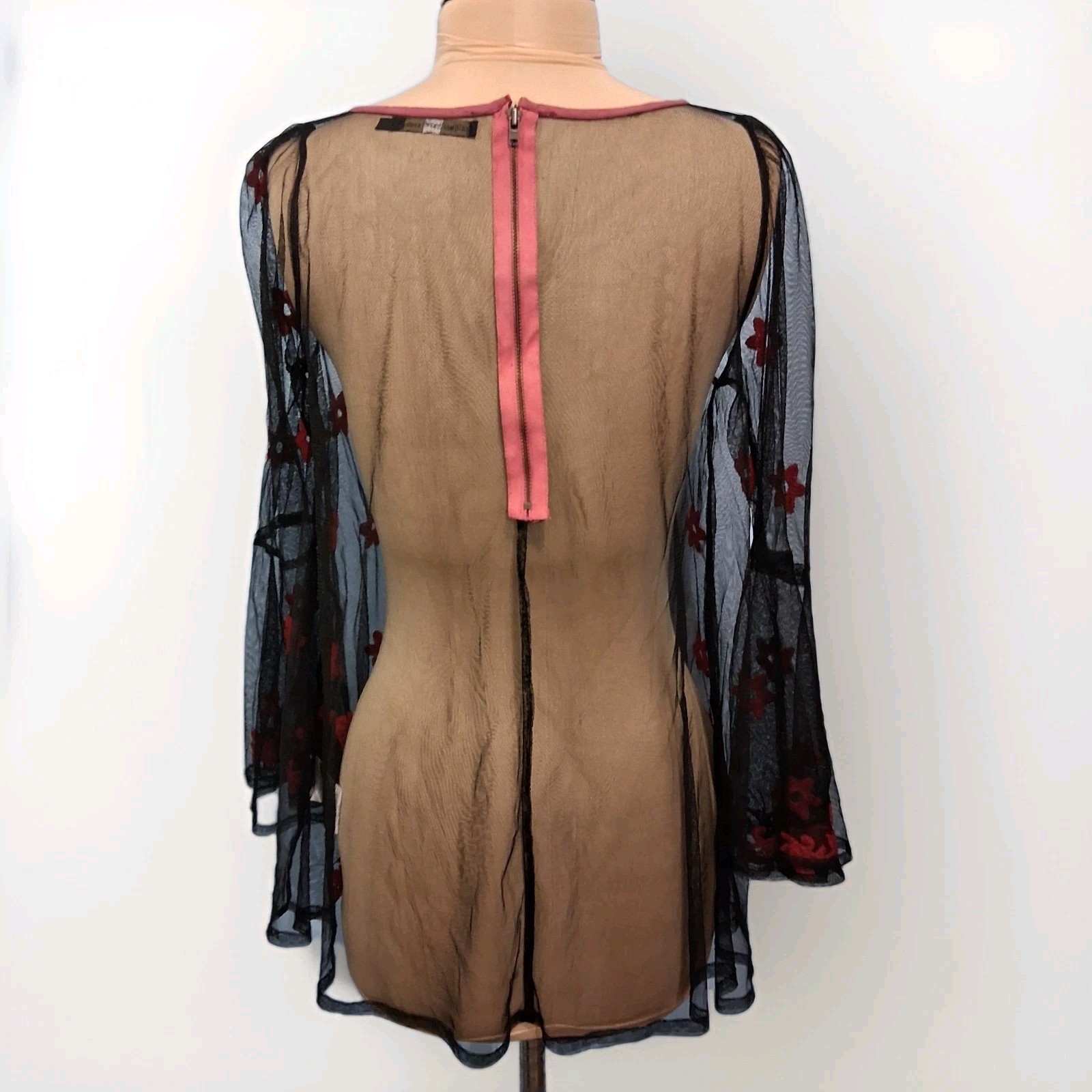 Anthropologie Hazel Sheer Mesh Embroidered Bell Sleeve Gothic Whimsigoth Blouse