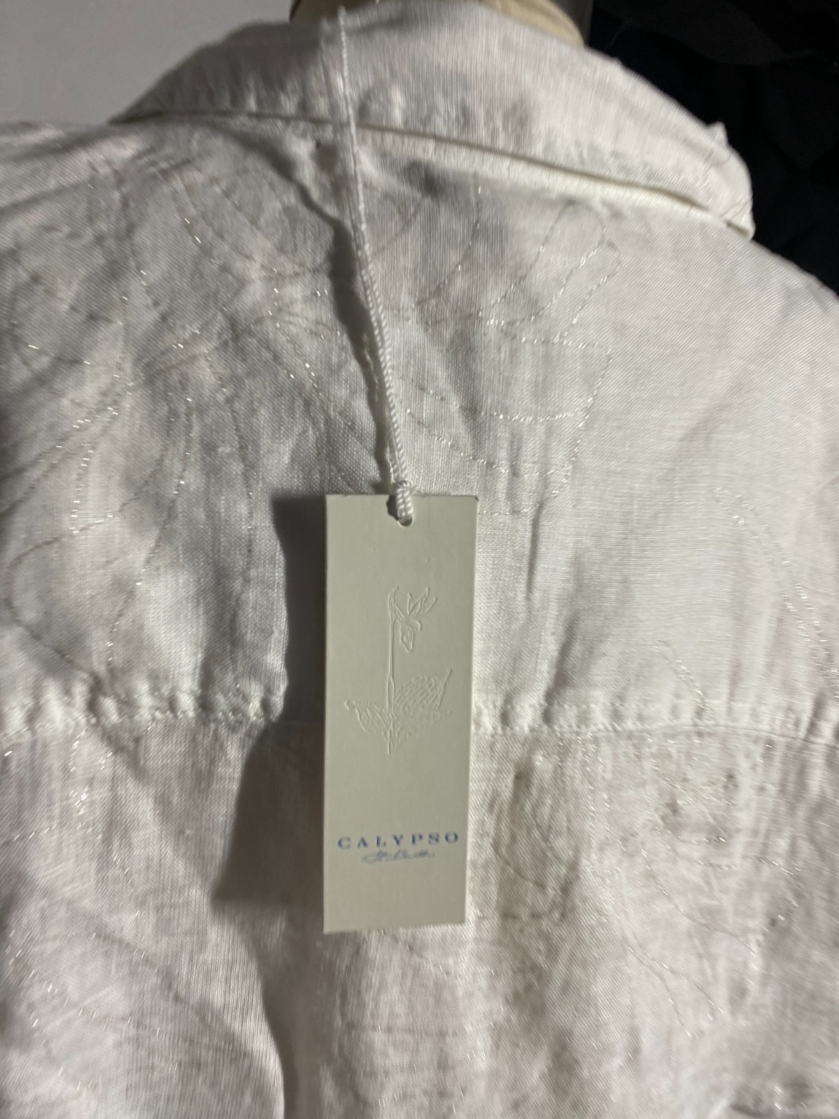 Calypso St. Barth Blouse NEW Women 3X 100% Linen White Silver Metallic Accent