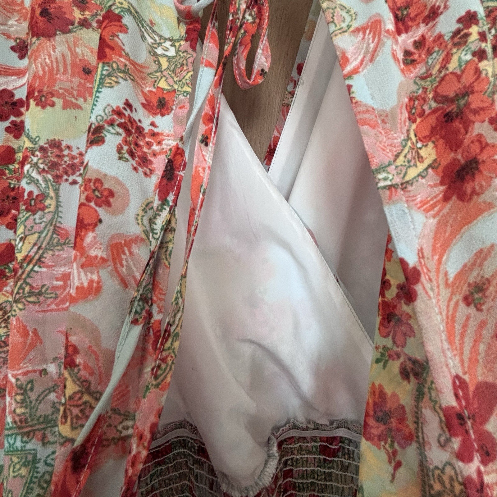 Willow + Root Women’s Floral Chiffon Flutter Sleeve V-neck Blouse Size XL