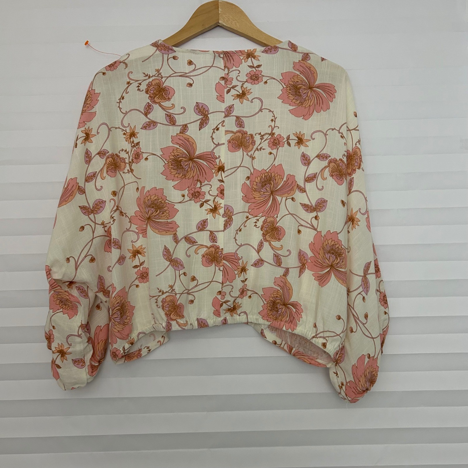 Rose + Olive Pink Floral Boho V-Neck Dolman Sleeve Cottagecore Top Womens M Crop