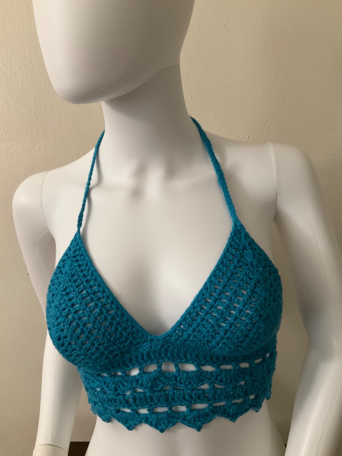 Handmade Crochet Halter Bralette Top Boho Festival Beachwear Tank Crop Size smal