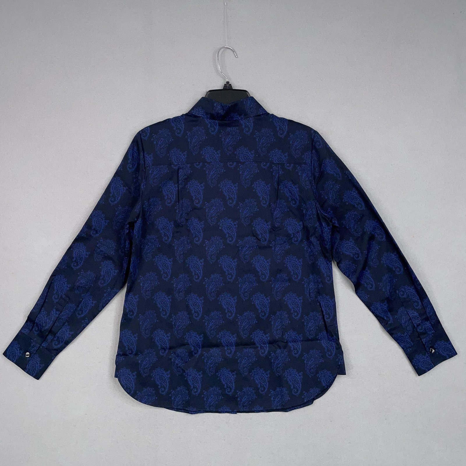 Hinson Wu Shirt Womens 6 Navy Blue Paisley Print Button Front Artsy Blouse Luxe