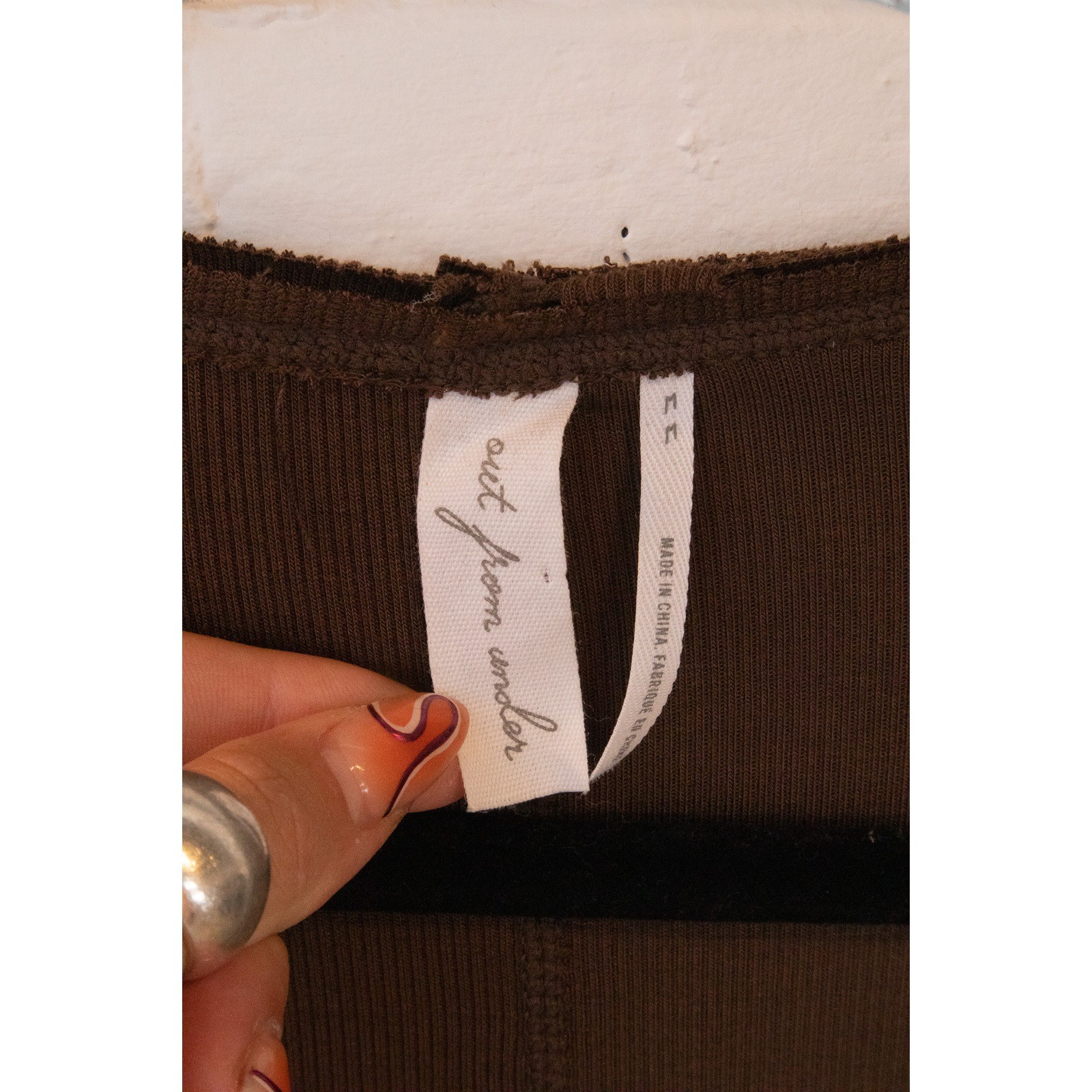 Out From Under Urban Outfitters Brown Ribbed Long Sleeve Notch Neck Crop Top M