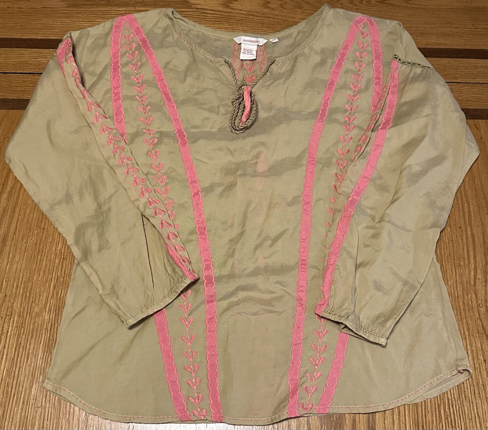 Women’s Sundance Catalog PS Small Petite Top Tunic Shirt Peasant Gypsy Tan Pink