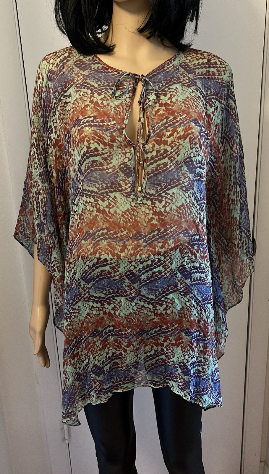 VIX By Paula Hermanny Colorful Snake Print Silk Organza Tunic Sz Medium