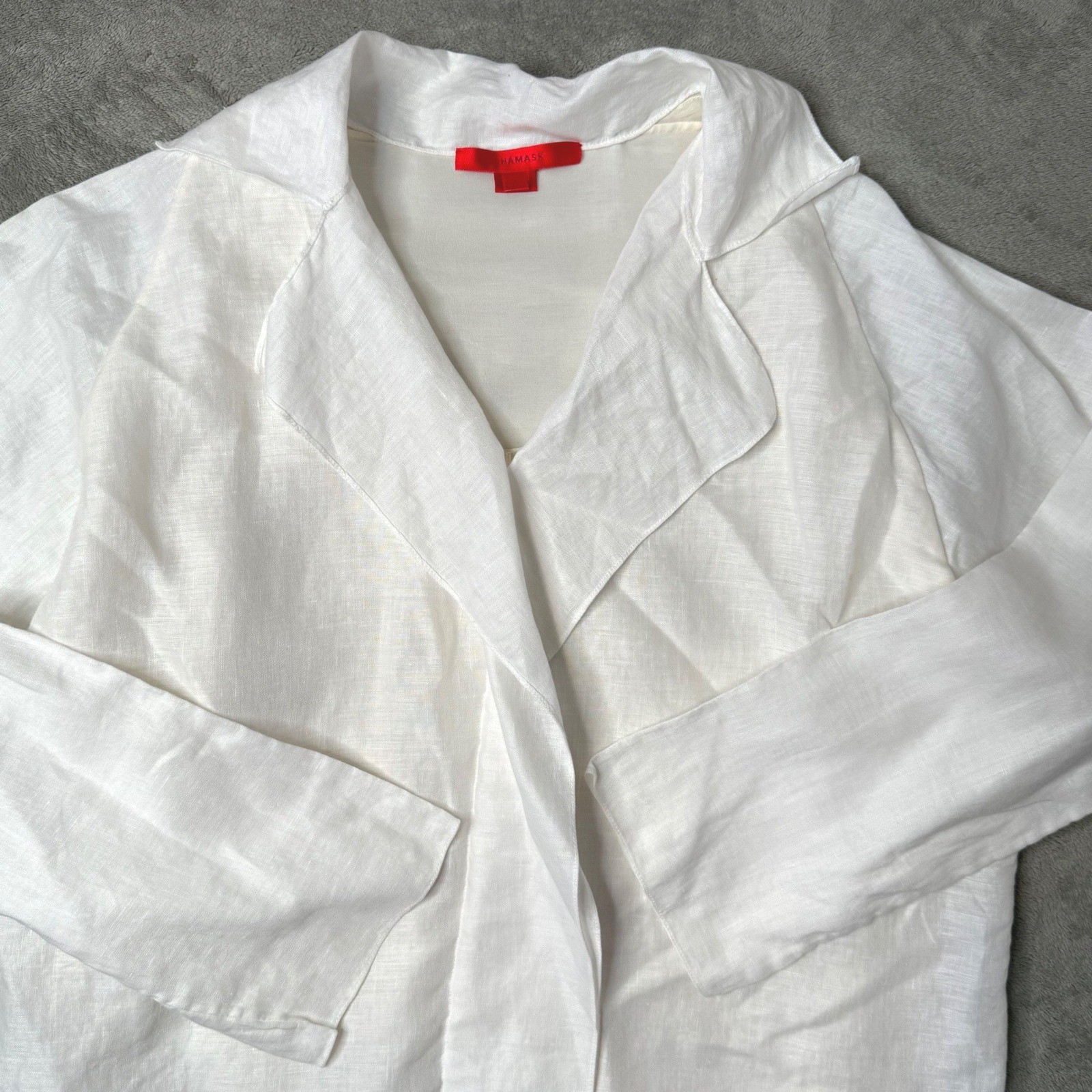 Shamask Ruffle Linen White Blouse Size 6 8 Minimalist Quiet Luxury Coastal