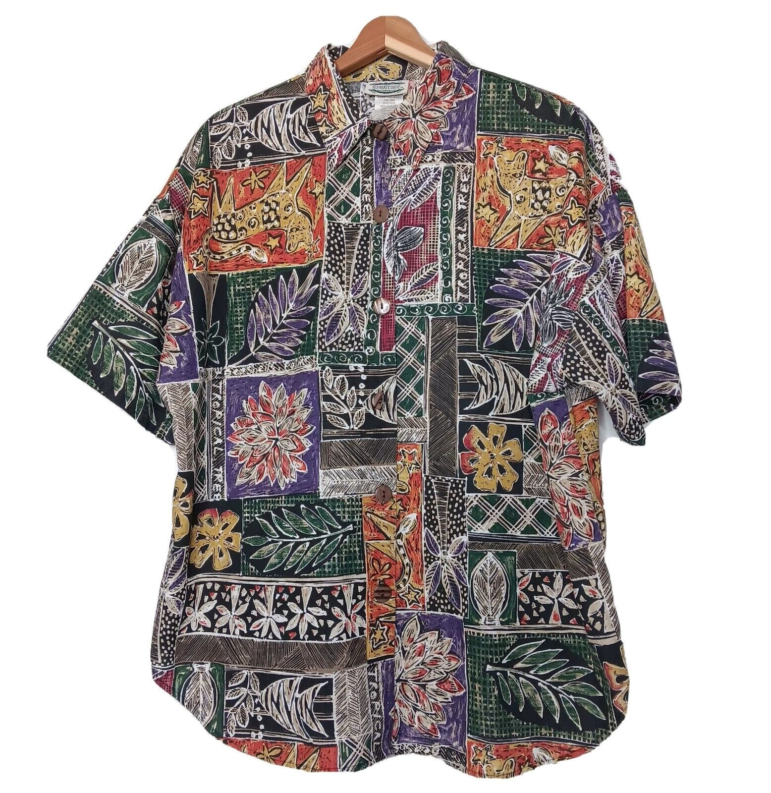 Seperate Issue Blouse Large Shirt Tropical Beach Safari Cat Retro Funky Vintage