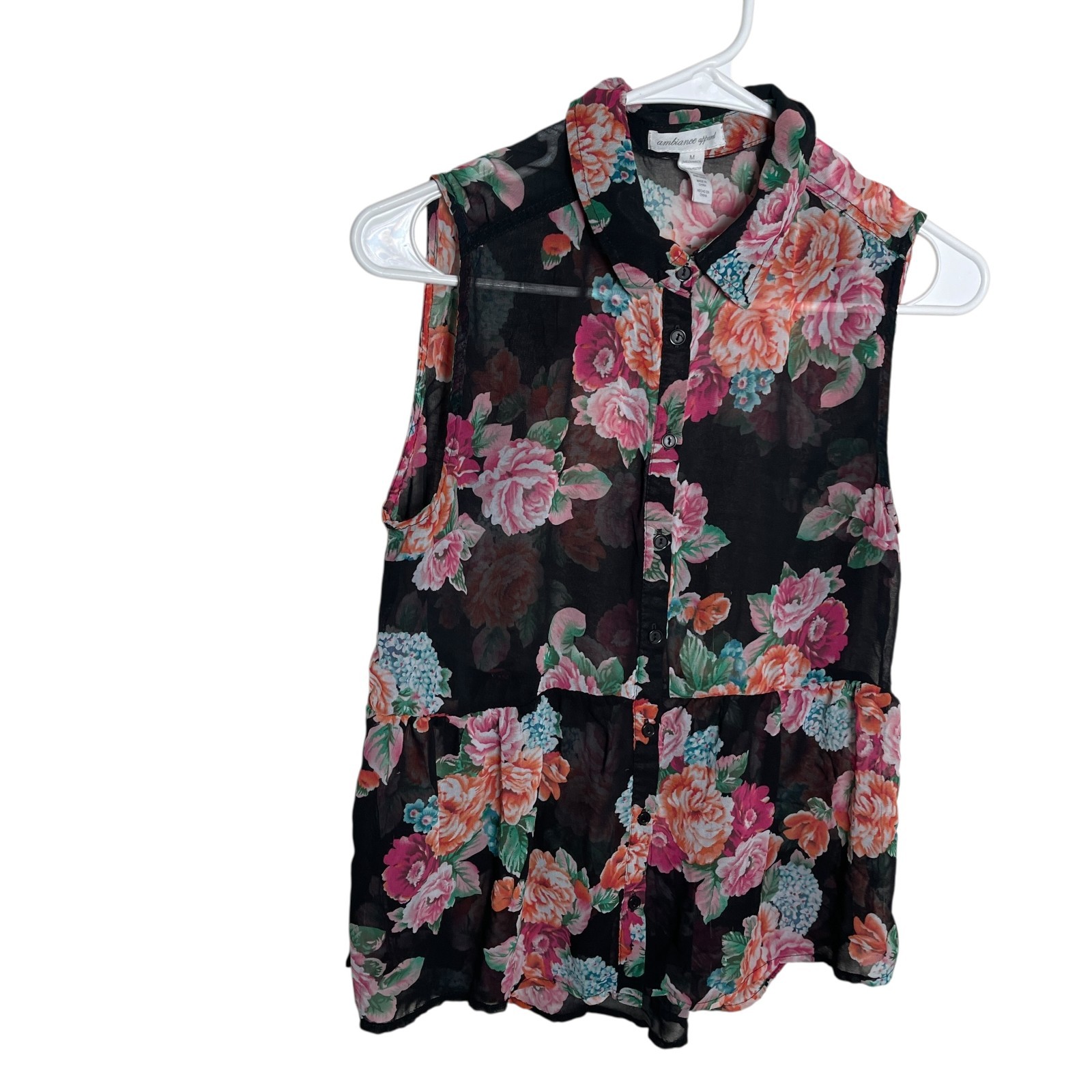 Ambiance Apparel Blouse Women’s Medium Sheer Sleeveless Shirt Top Artsy