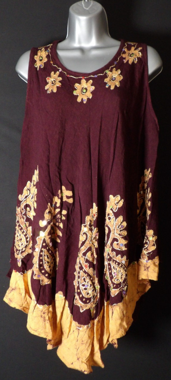 California Woman Free Size Purple Gold Batik Print Sleeveless African Tunic Top