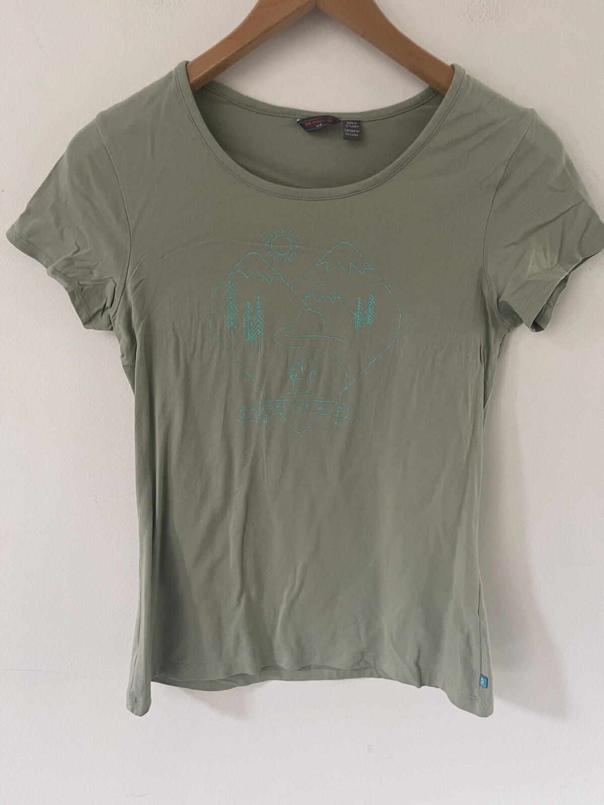 Merrell Forever Wild Womens T-Shirt Top Size M Cotton Short Sleeve Khaki Green