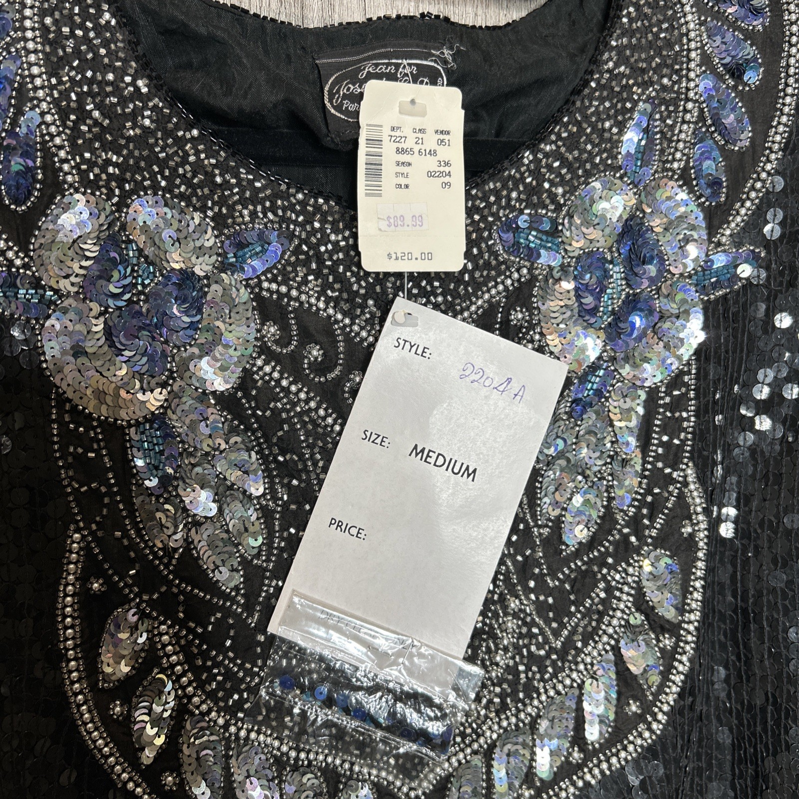 Jean for Joseph Le Bon Beaded Top Women Size M Silk Black Silver Long Sleeves