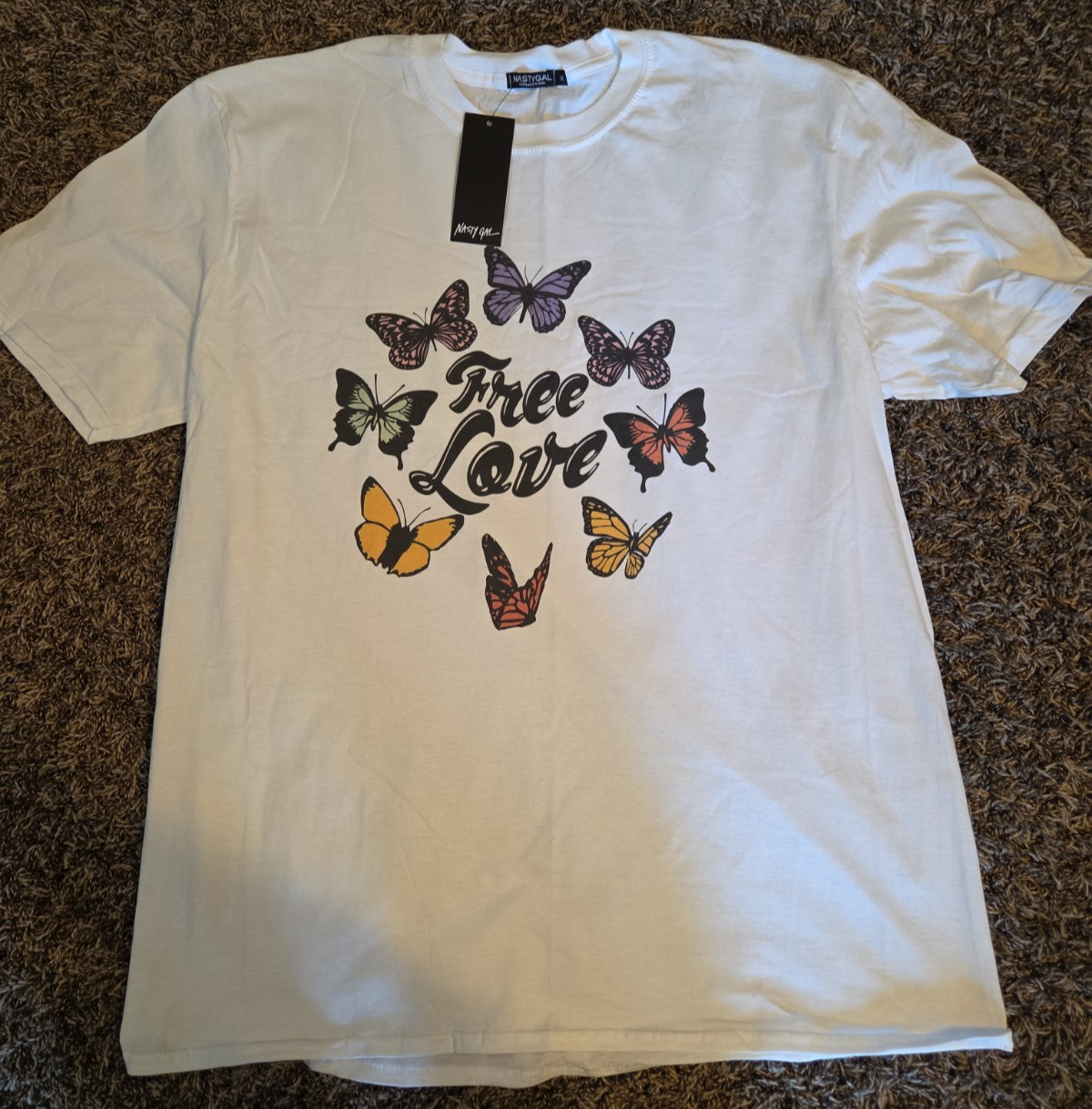 Nasty Gal Free Love Butterfly Shirt White W/Butterflies Size M NWT New