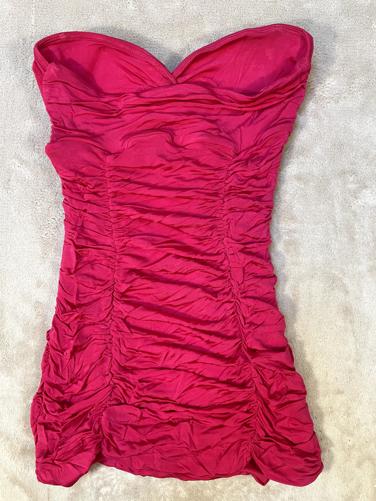 XXI Top Women’s Small Red Strapless Ruched Seams Gathered Stretch Rayon Lined