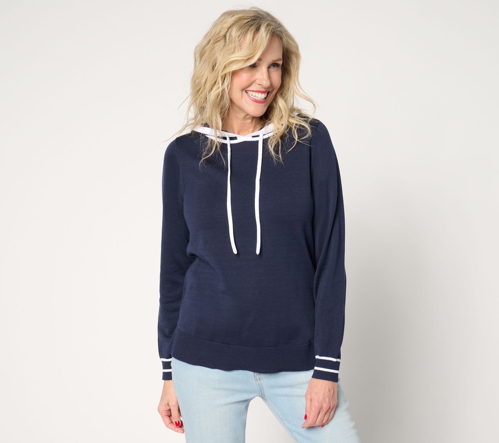 Belle by Kim Gravel Women’s Top Sz L Yacht Club Tipped Sweater Blue A679795
