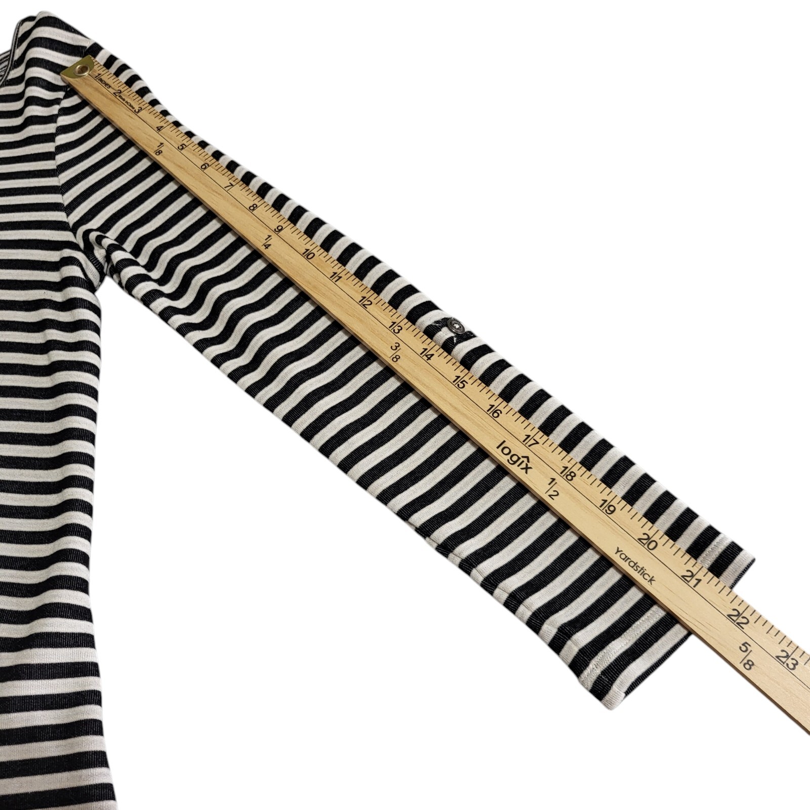 J Jill Stretch Top T-Shirt Size XS Black White Stripe Scoop Neck Roll Tab Sleeve