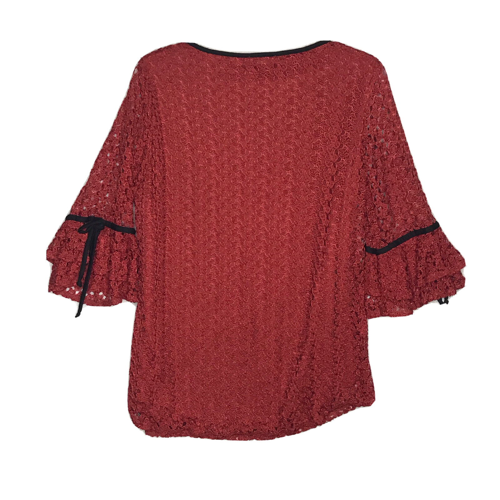 Olivia Blu Lace Top Women’s Large Red Floral Lined Lightweight Keyhole Neck Bead