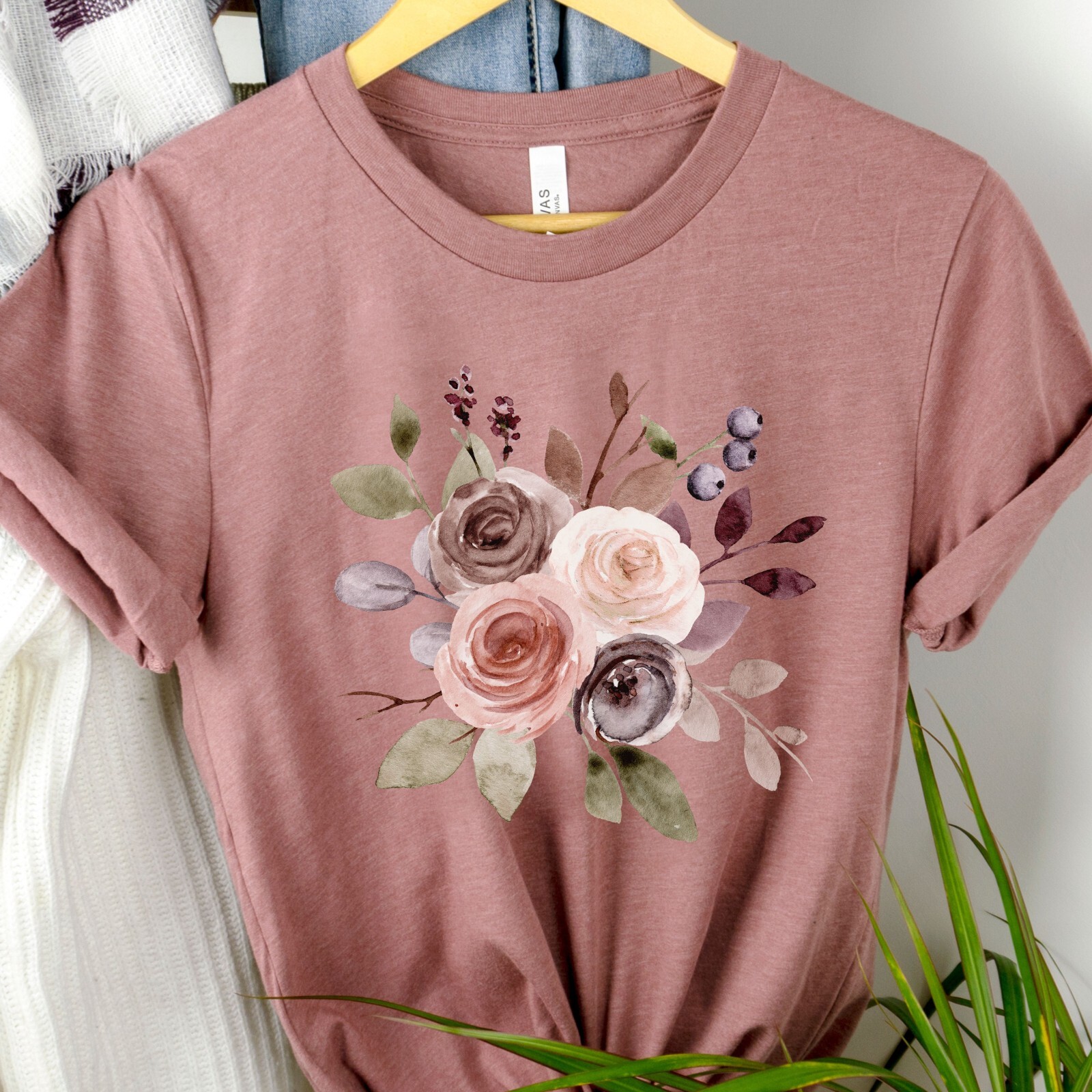 Floral Spring Rose Wildflower Boho Watercolor Womens T-Shirt S M L XL 2XL 3XL