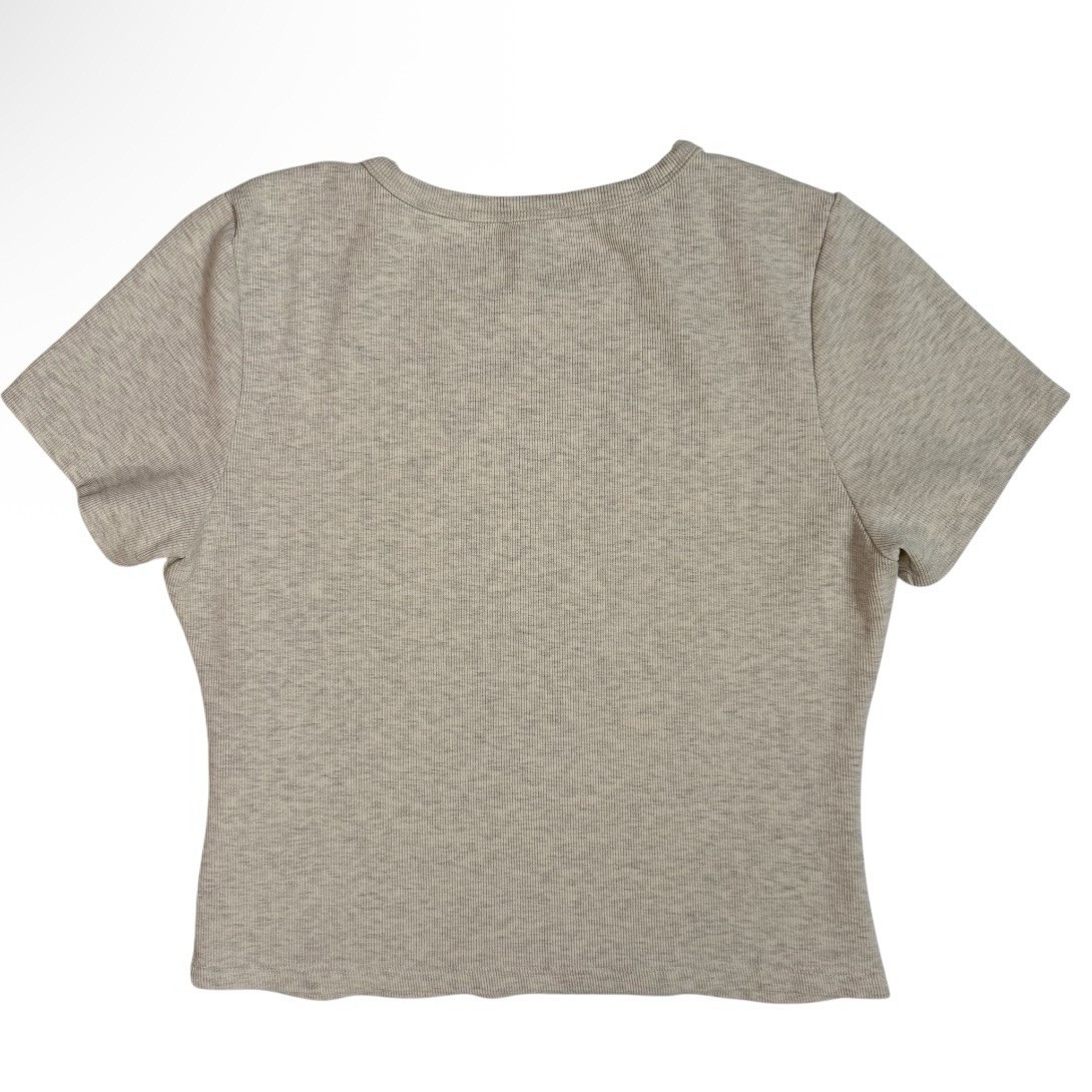 KUME Ribbed Short Sleeve T-Shirt Women’s Beige Cotton Stretch Korea Size S