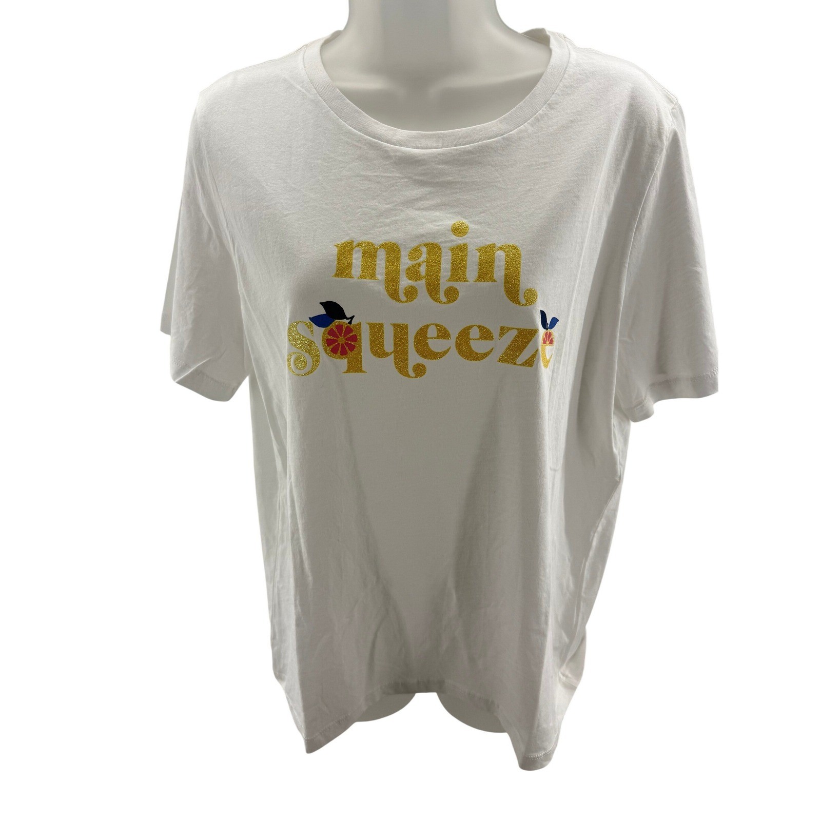 Kate Spade New York Main Squeeze Gold Glitter Graphic Tee Shirt Large NEWarge