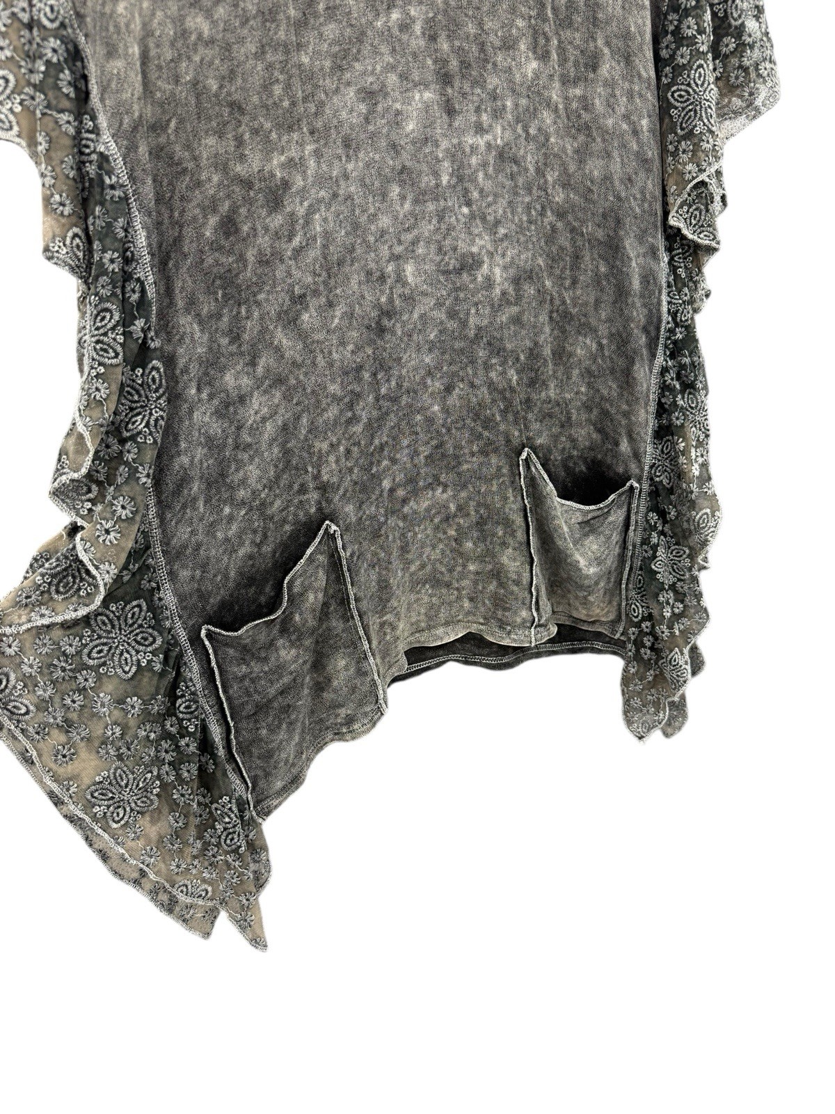 Violet Ruby Gray Black Mineral Wash Boho Hippie Lace Ruffle Tunic Top Womens M