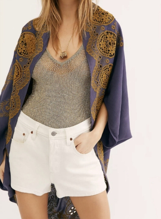 NWT FREE PEOPLE CATANIA EMBROIDERED KIMONO TOPPER ONE SIZE XS S M L Z313-3