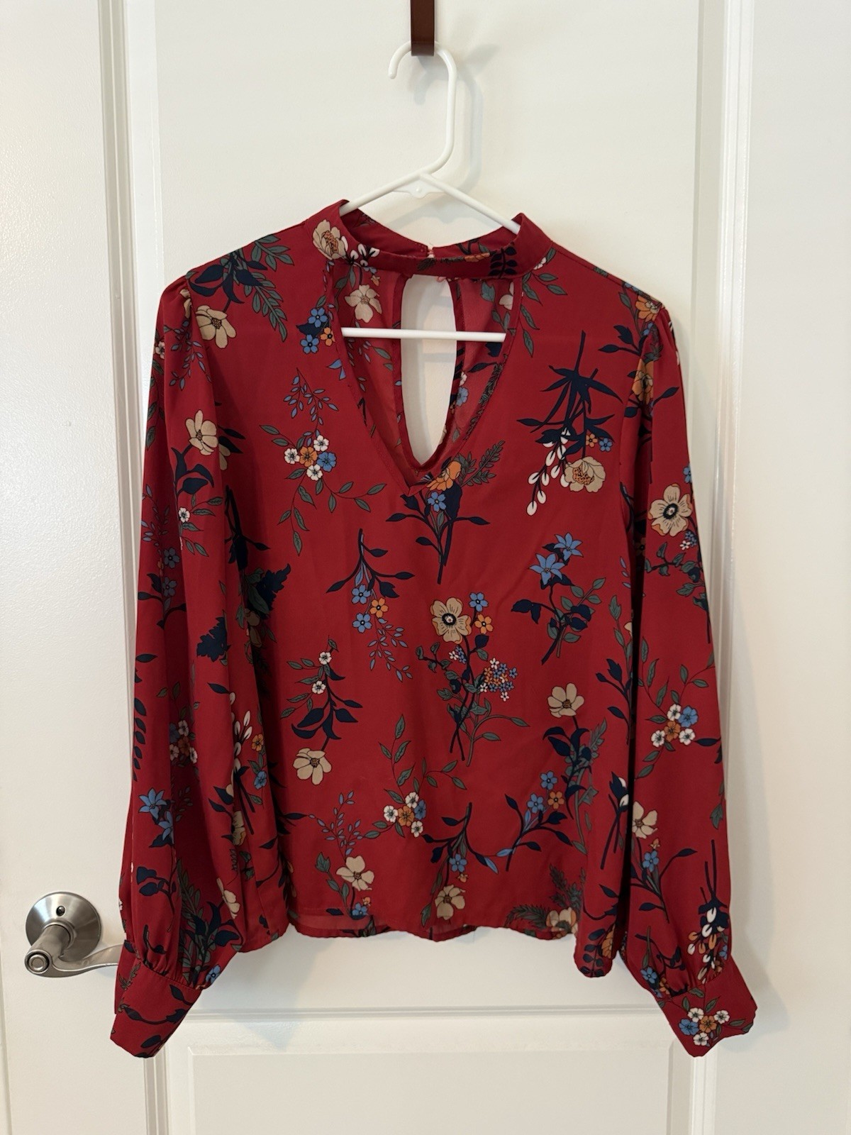 Red Floral Keyhole Blouse