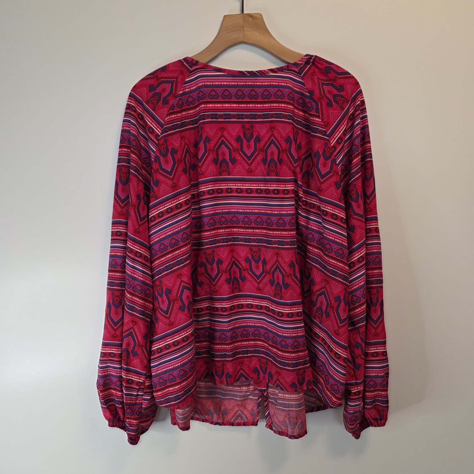 Wrangler Retro Western Blouse Red Aztec Boho Button Front Long Sleeve XL