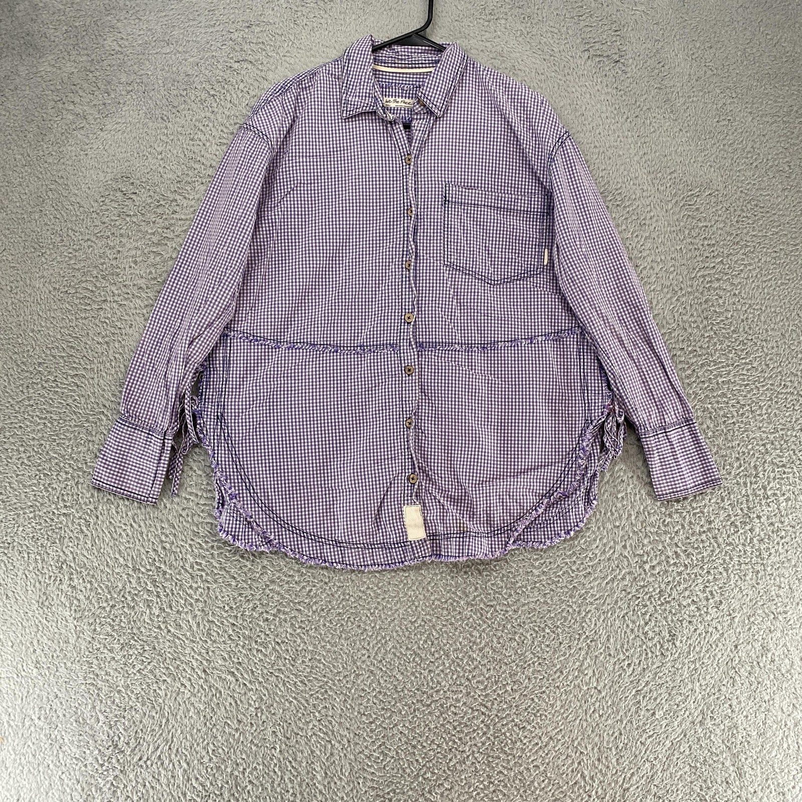 We The Free Shirt Womens Small Purple Gingham Check Game Set Match Oversized