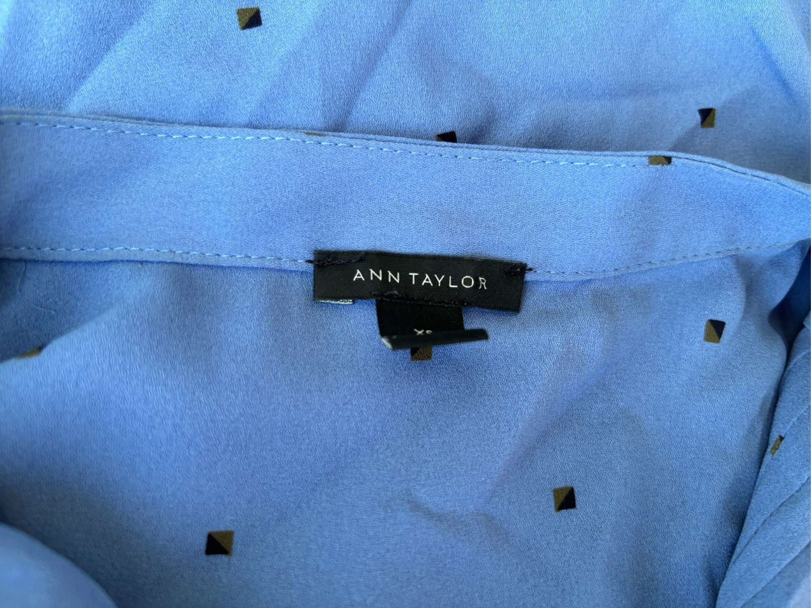 Ann Taylor Ruffle Pleated Blue blouse Top womens Button up XS