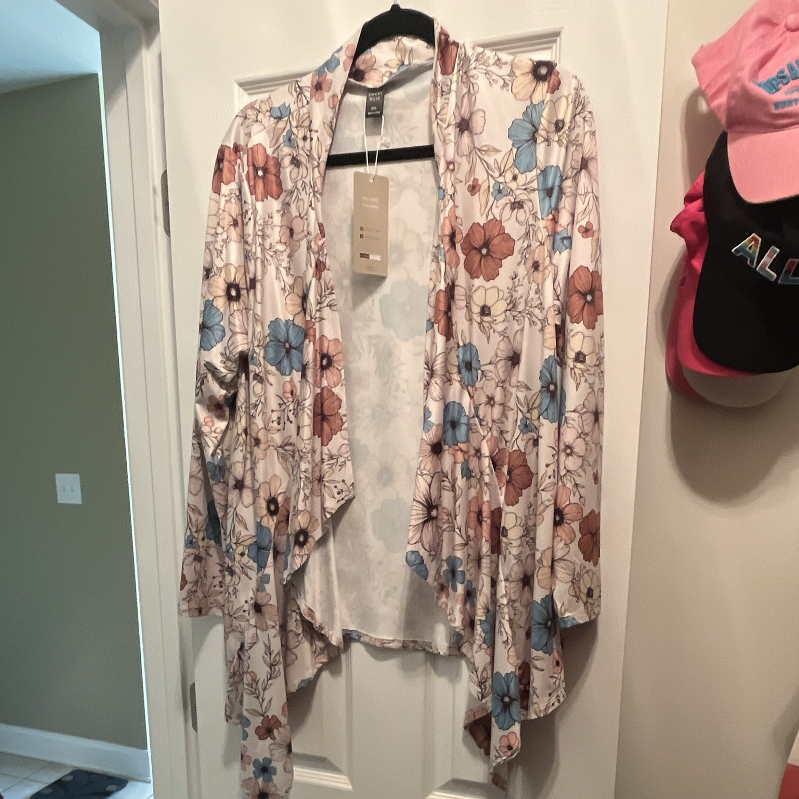 Emery Rose Women’s Multicolor Floral Long Sleeve Open Front Kimono Size 0XL