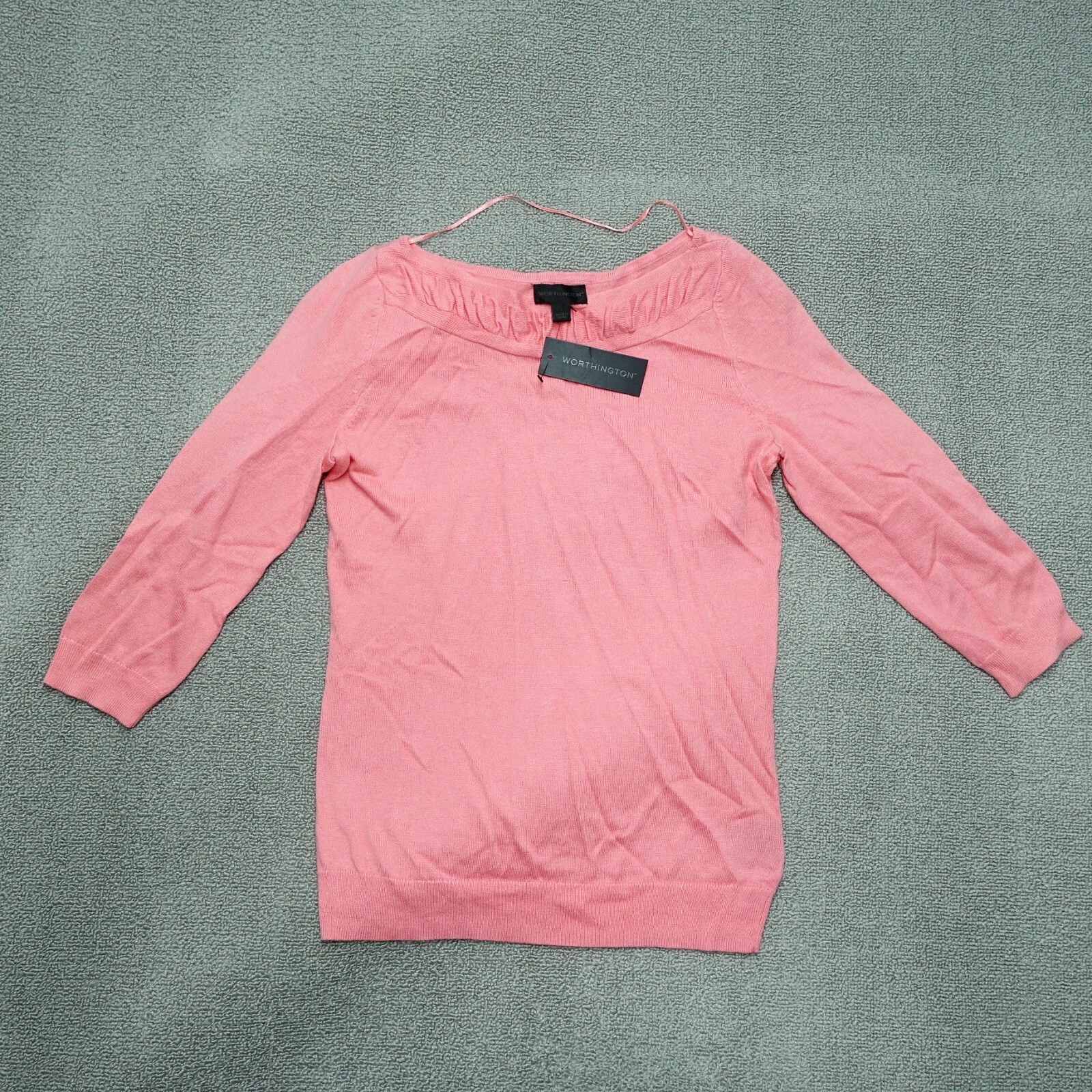 Nwt Worthington Blouse Women Size Small Pink Ruched 3/4 Sleeve Cotton Blend