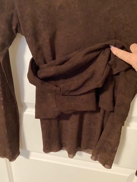 LILITH OF FRANCE long-sleeve MESH top/tee shirt + SASH BROWNS size MEDIUM