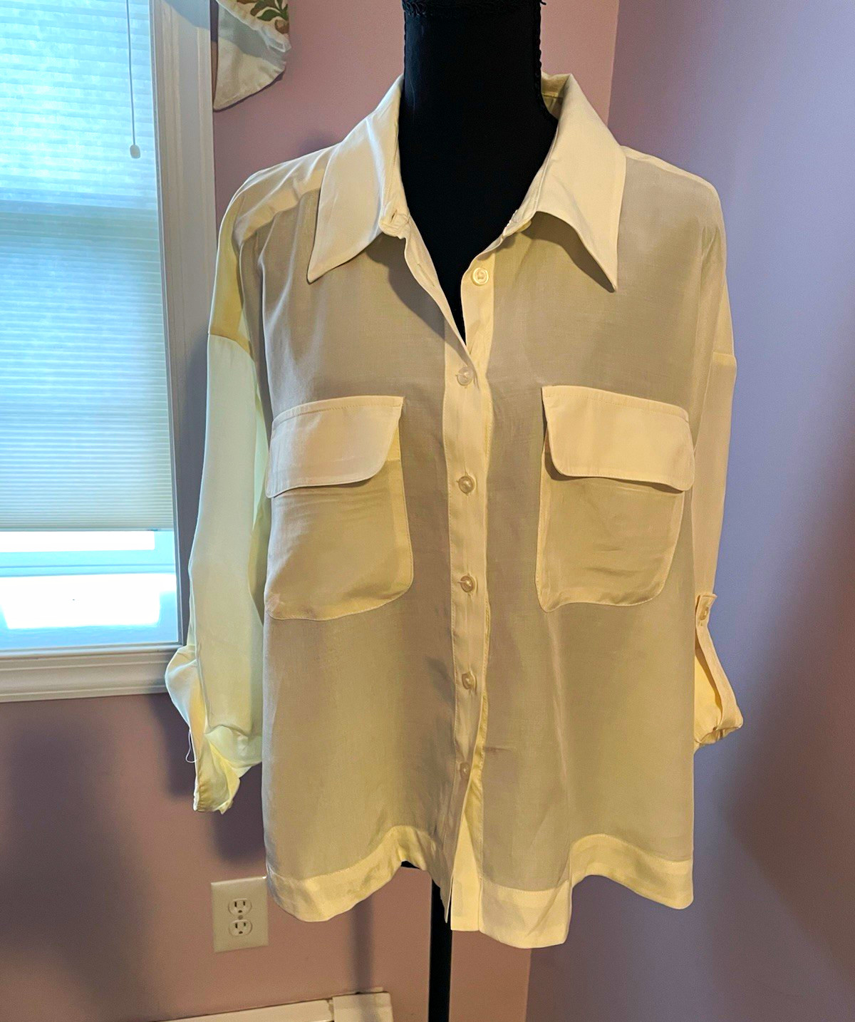 A New Day White Solid Collared Button-Down Button-Up Blouse Shirt XL
