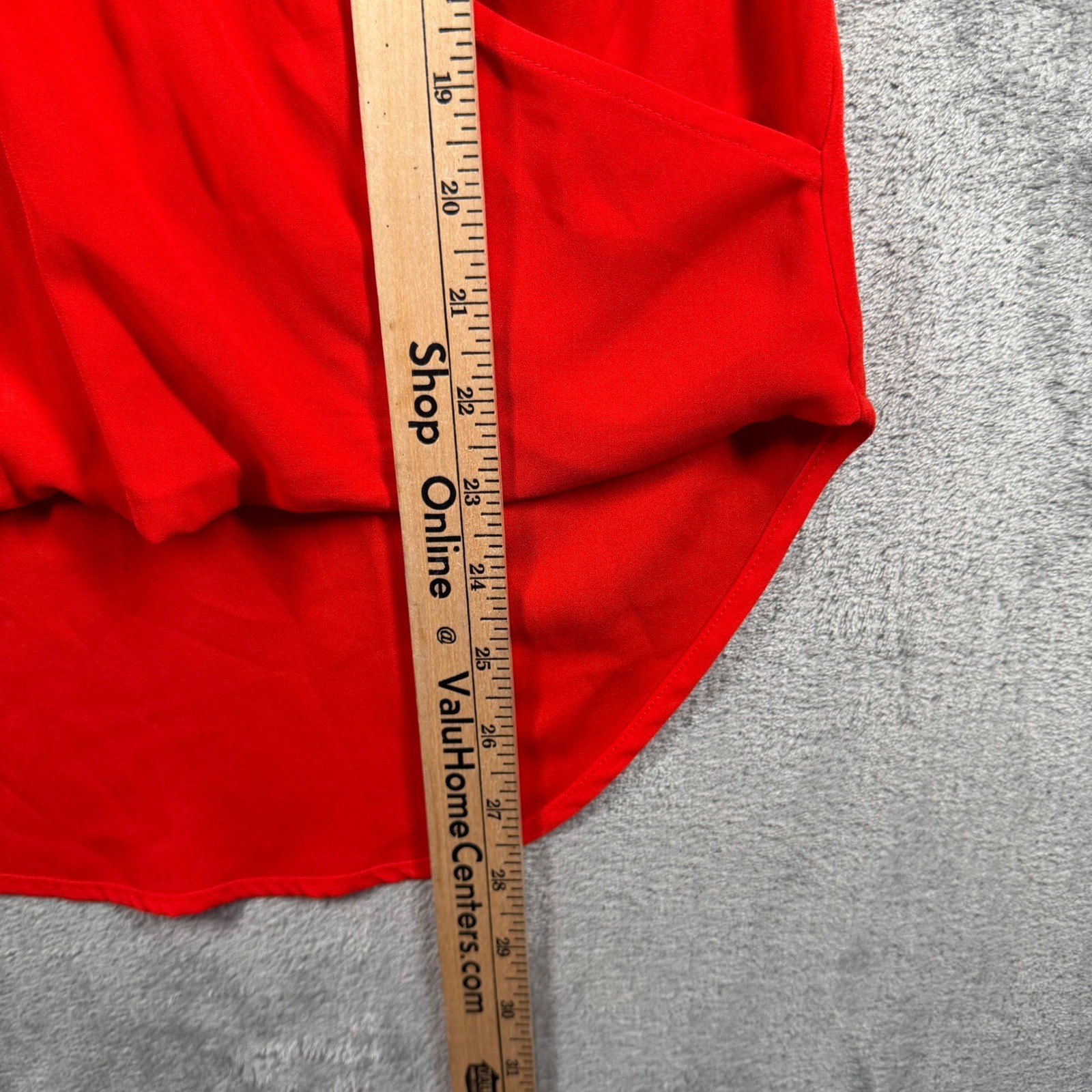 Pleione Red Faux Wrap Blouse Medium High Low Drape Top Minimalist Office Siren