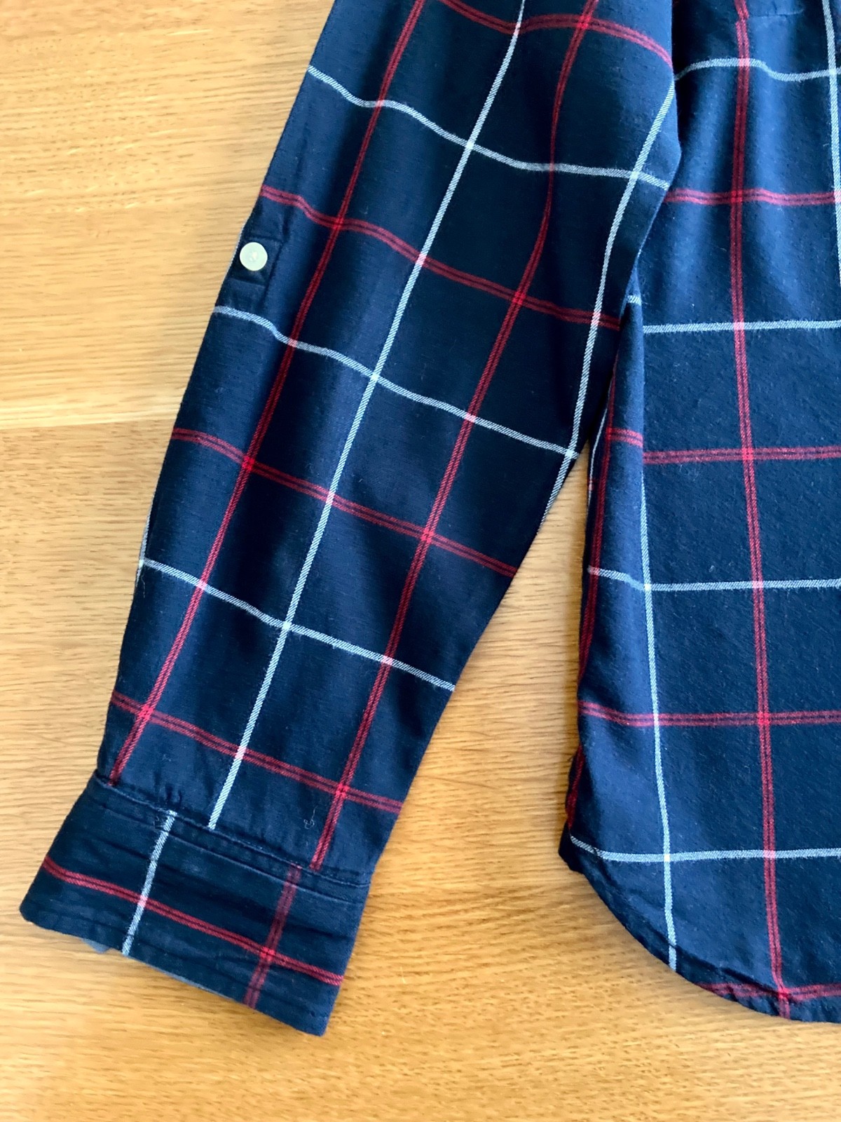 Women’s Tommy Hilfiger Quarter Button Long Sleeve Navy, Red, White Plaid Shirt-M