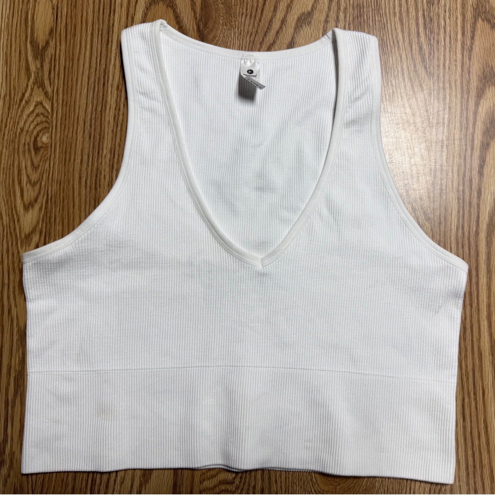 90 Degree by Reflex Women XL White Ribbed V-Neck Seamless Crop Tank Top 456