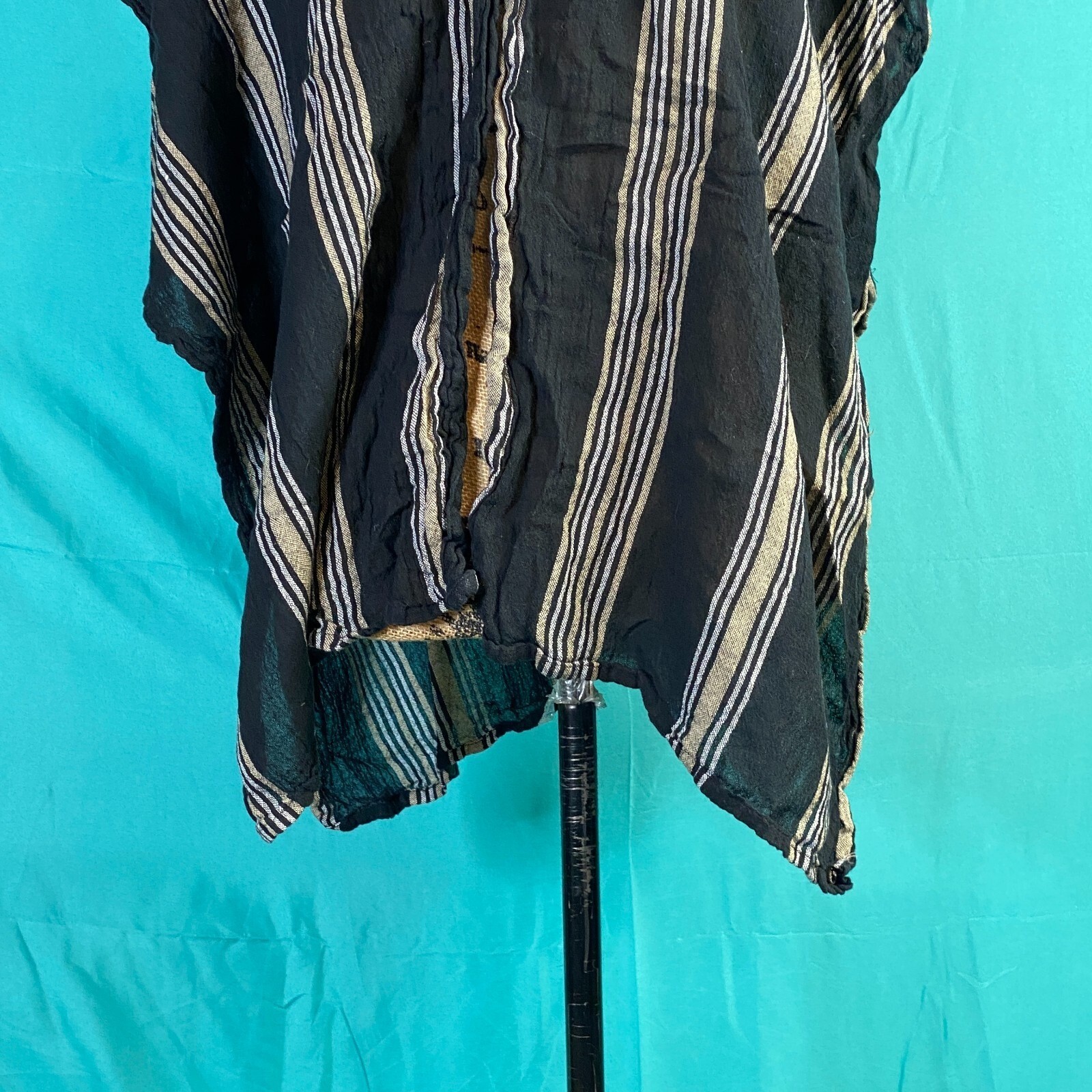 Accessory St New York Women Black Striped Cotton Poncho Top One Size Boho Gauze