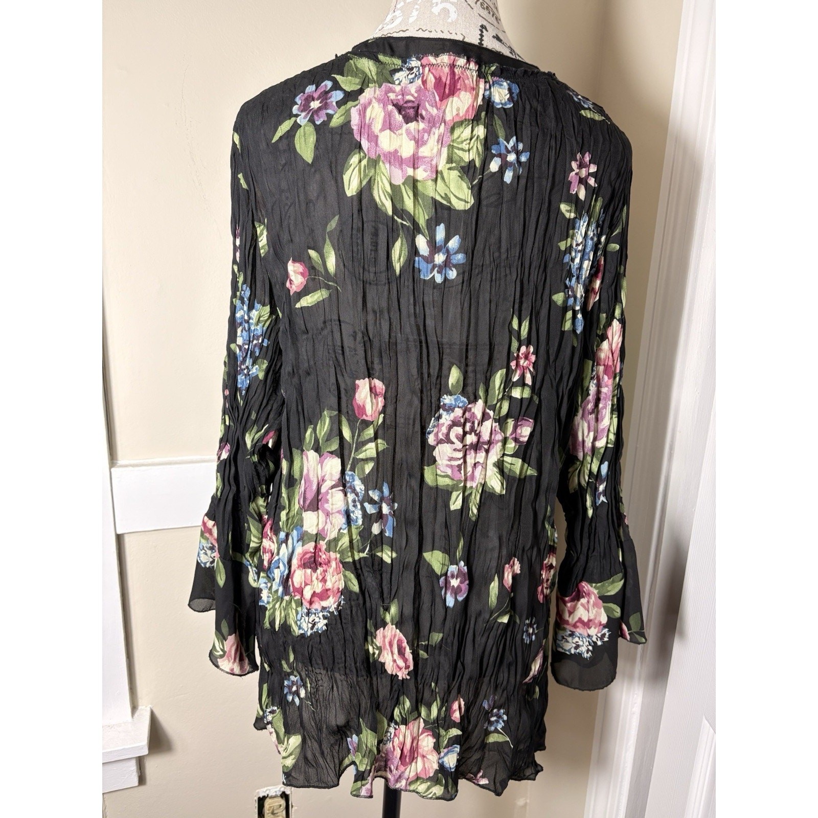 1X Sunny Taylor Floral Crinkle Whimsigoth Western Boho Chiffon Blouse Plus Sz