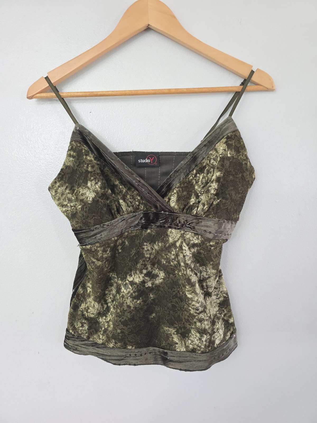 VTG Y2k Velvet Lace Sequin Cami Tank Sz S/M? Fairycore Whimsigoth Grunge *FLAWS