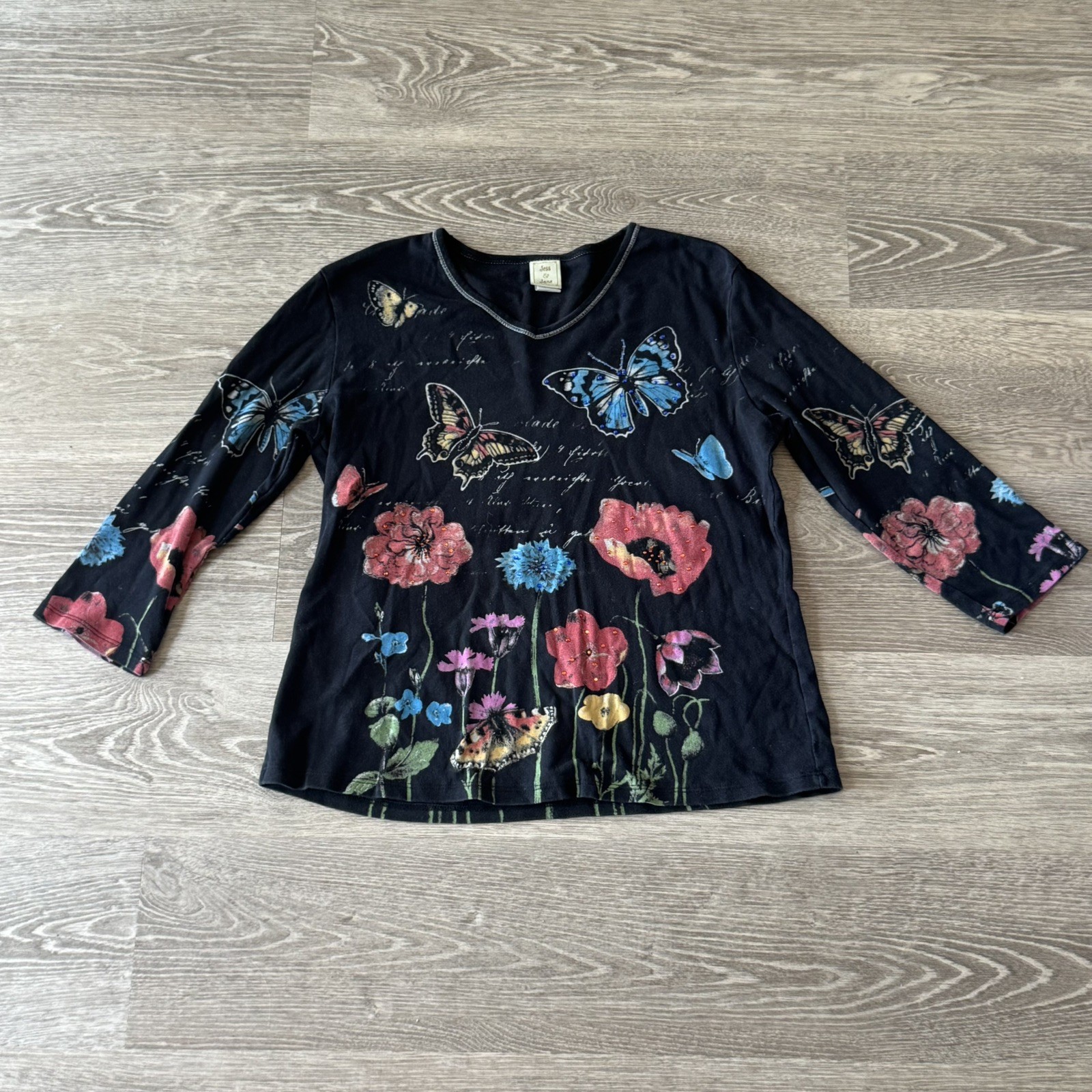 VTG Butterfly Rhinestone Y2K Fairycore 3/4 Sleeve Save The Queen/JPG Style L