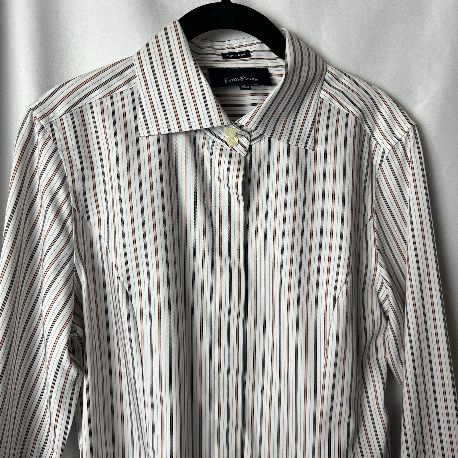 Women’s Evan-Picone Long Sleeve Striped Blouse Size 6 White Brown Maroon Orange