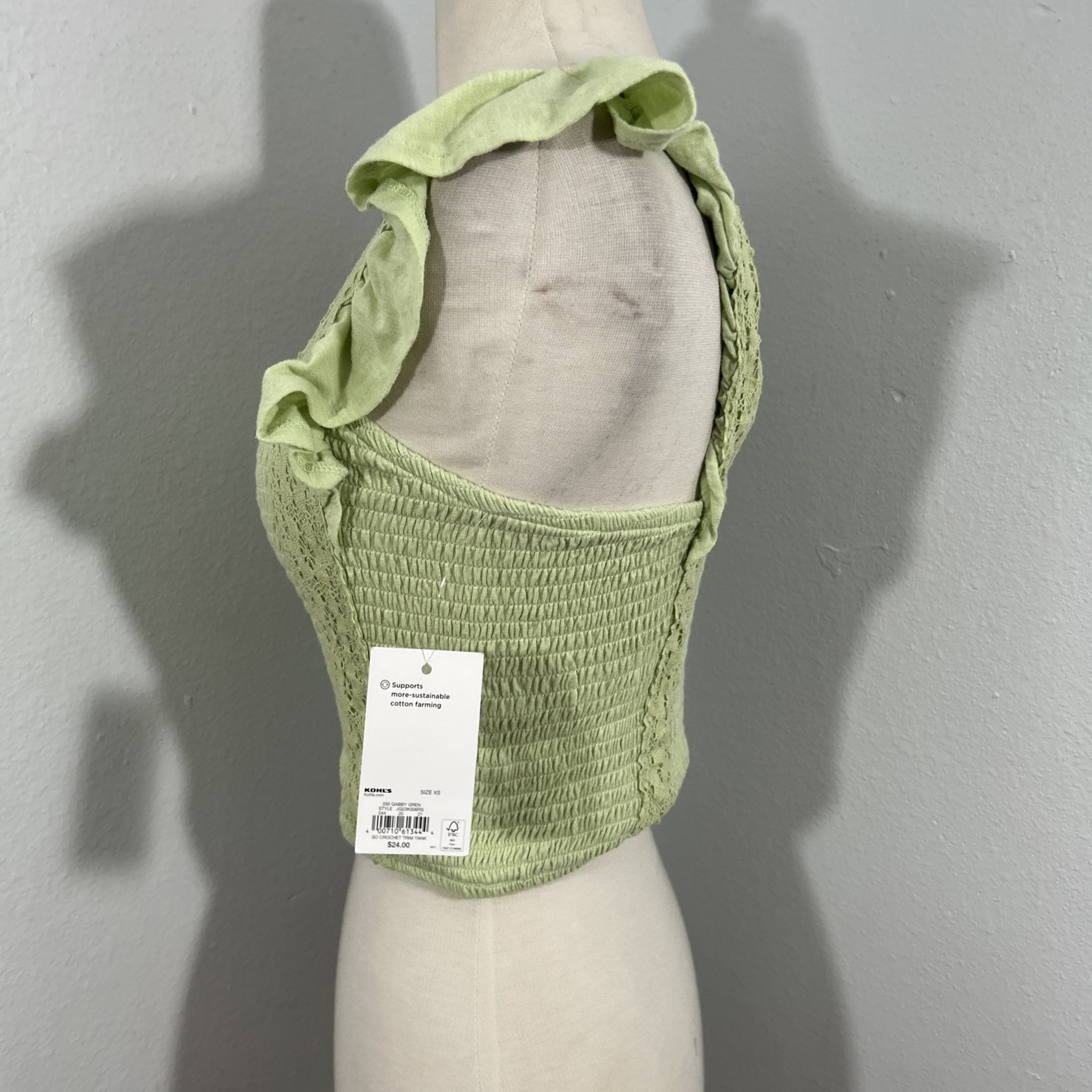 So Crop Top Womens Extra Small Green Cinched Ruffle Sleeves 90s Y2K