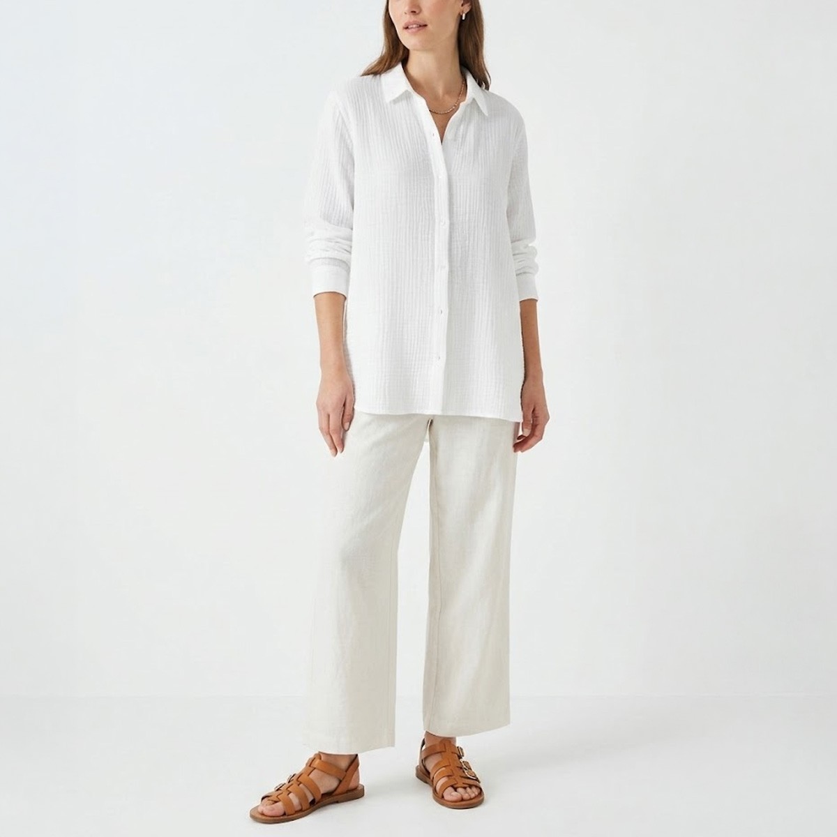 NWT Eileen Fisher Organic Cotton Lofty Gauze Classic Collar Shirt, PP-3X
